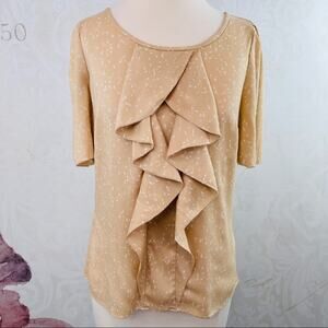 Ann Taylor ruffle front beige peach calico print blouse 4